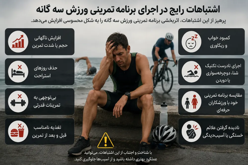 اشتباهات رایج در اجرای برنامه تمرینی ورزش سه گانه